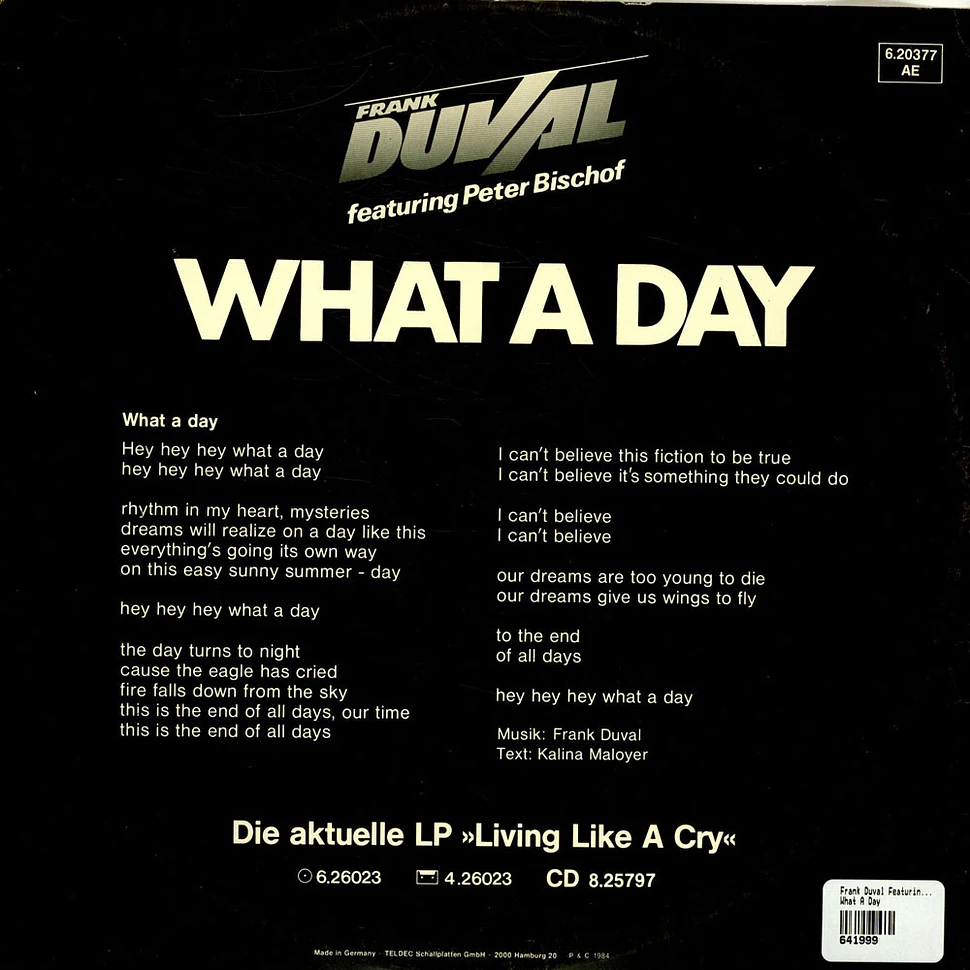 Frank Duval Featuring Peter Bischof - What A Day