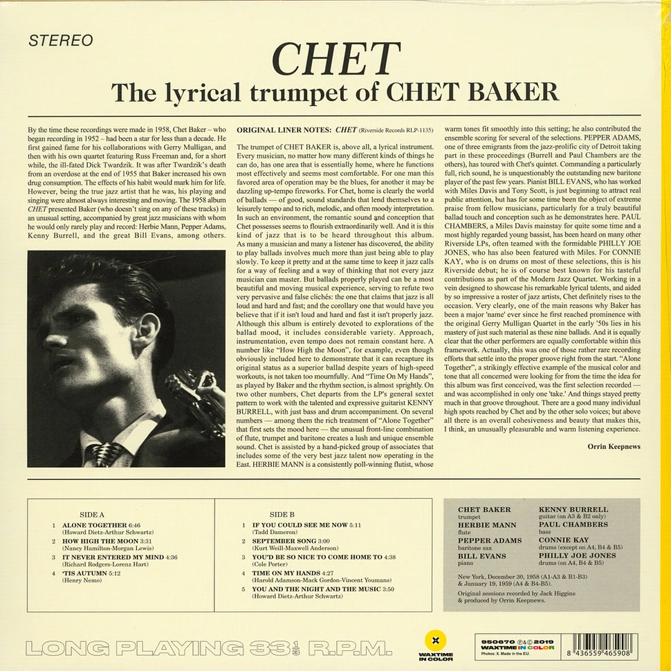Chet Baker - Chet - The Lyrical Trumpet Of Chet Baker Transparent Yellow Vinyl Edition