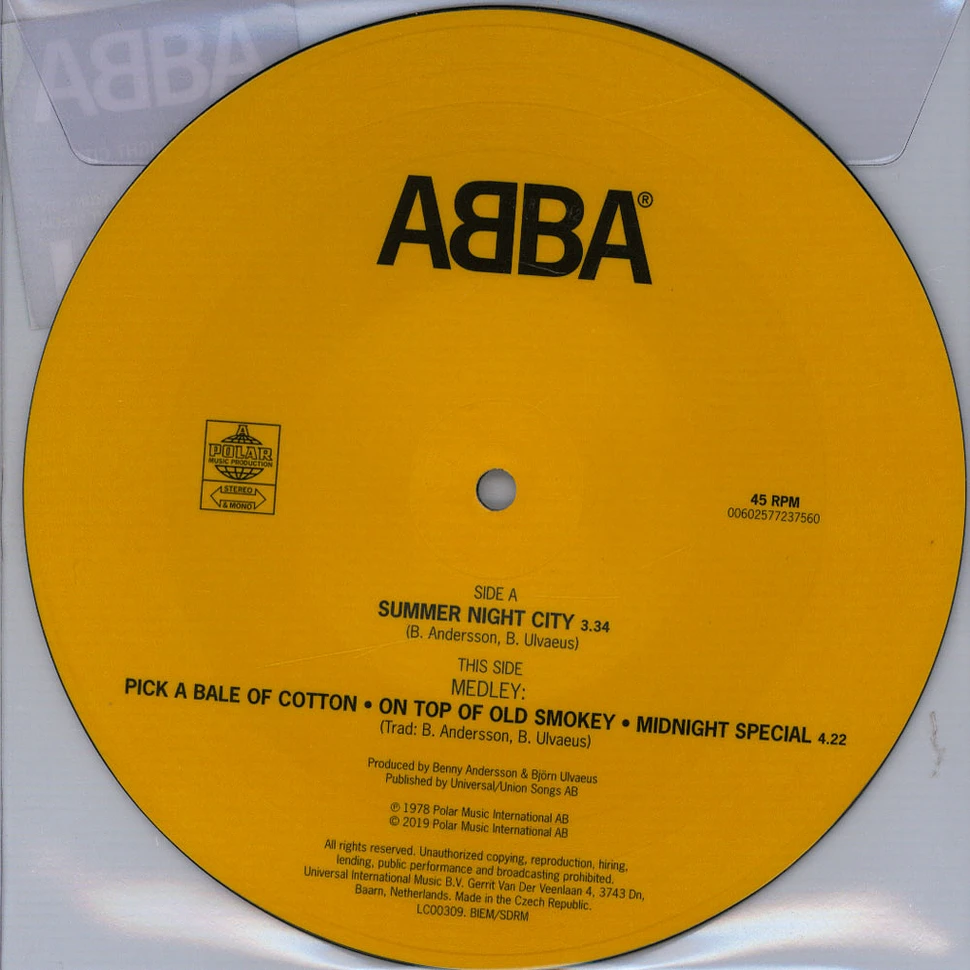 ABBA - Summernight City Limited 7" Picture Disc Edition