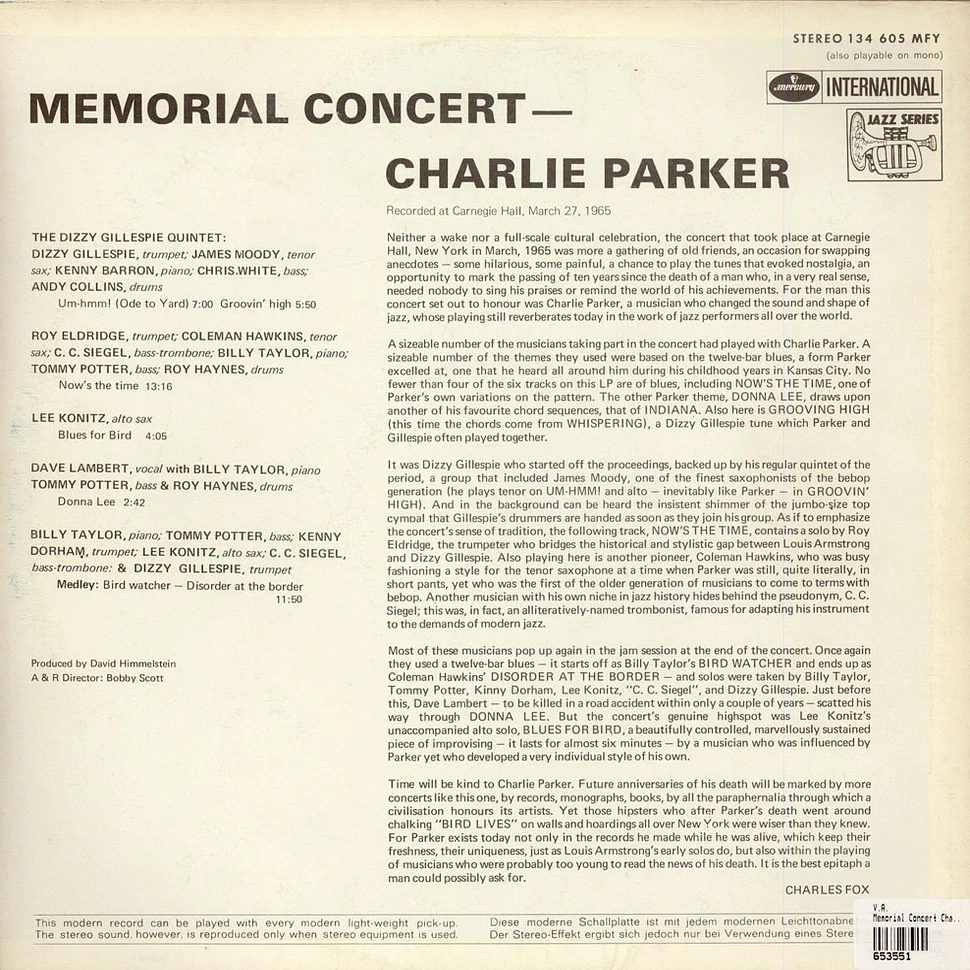 V.A. - Memorial Concert Charlie Parker