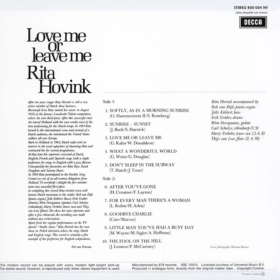 Rita Hovink - Love Me Or Leave Me