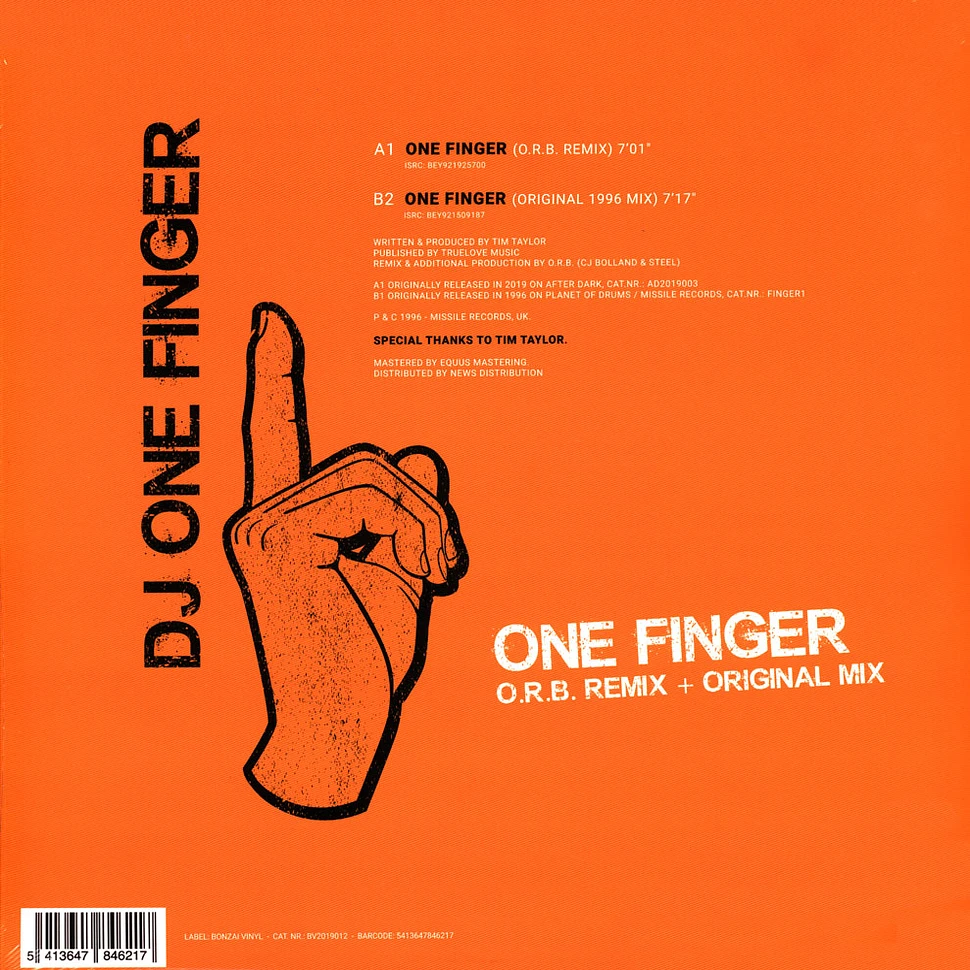 DJ One Finger - One Finger Transparent Orange Vinyl Edition