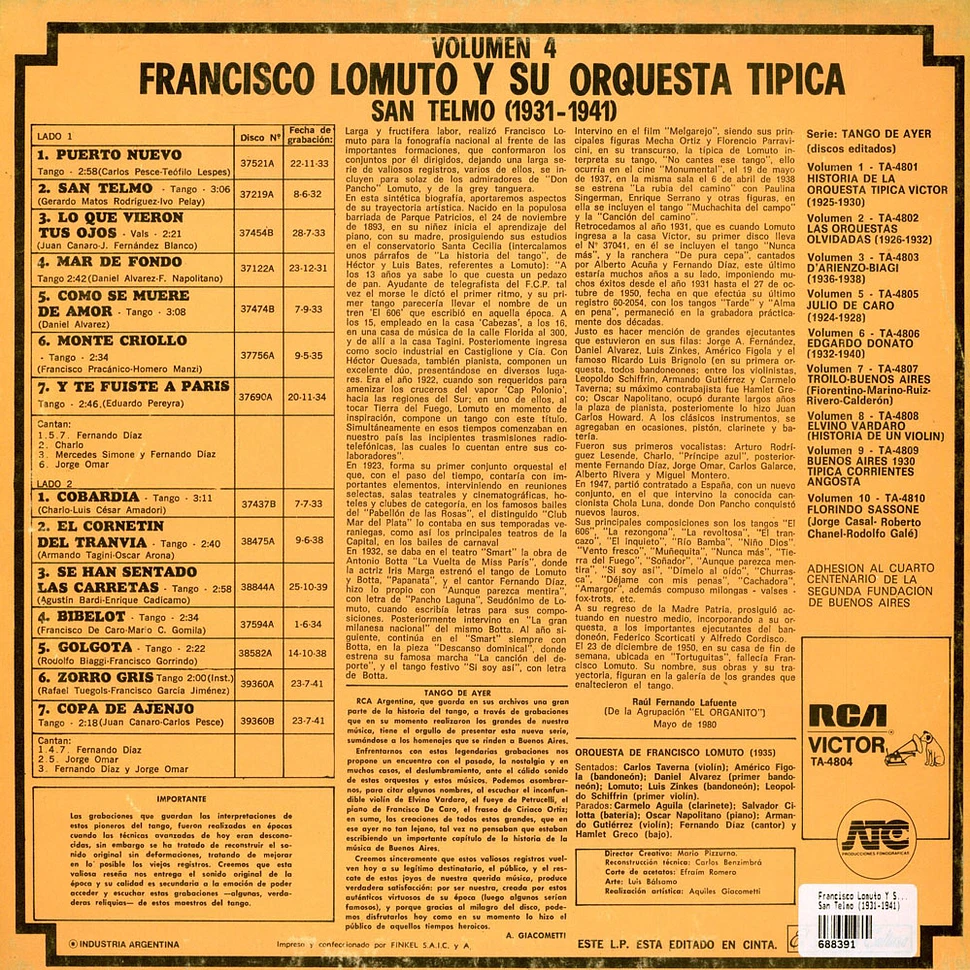 Francisco Lomuto Y Su Orquesta Típica - San Telmo (1931-1941)