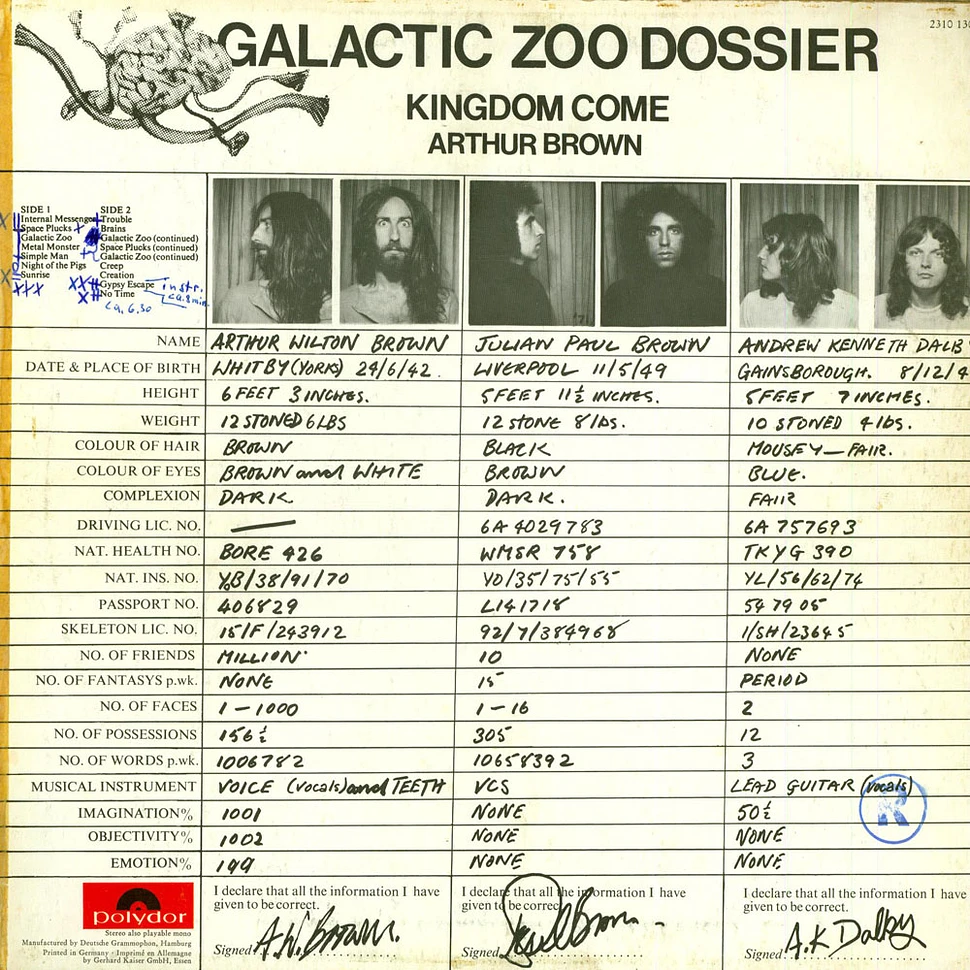 Arthur Brown's Kingdom Come - Galactic Zoo Dossier