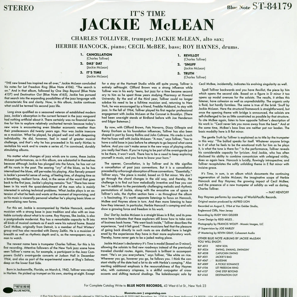 Jackie McLean - It's Time Tone Poet Vinyl Edition