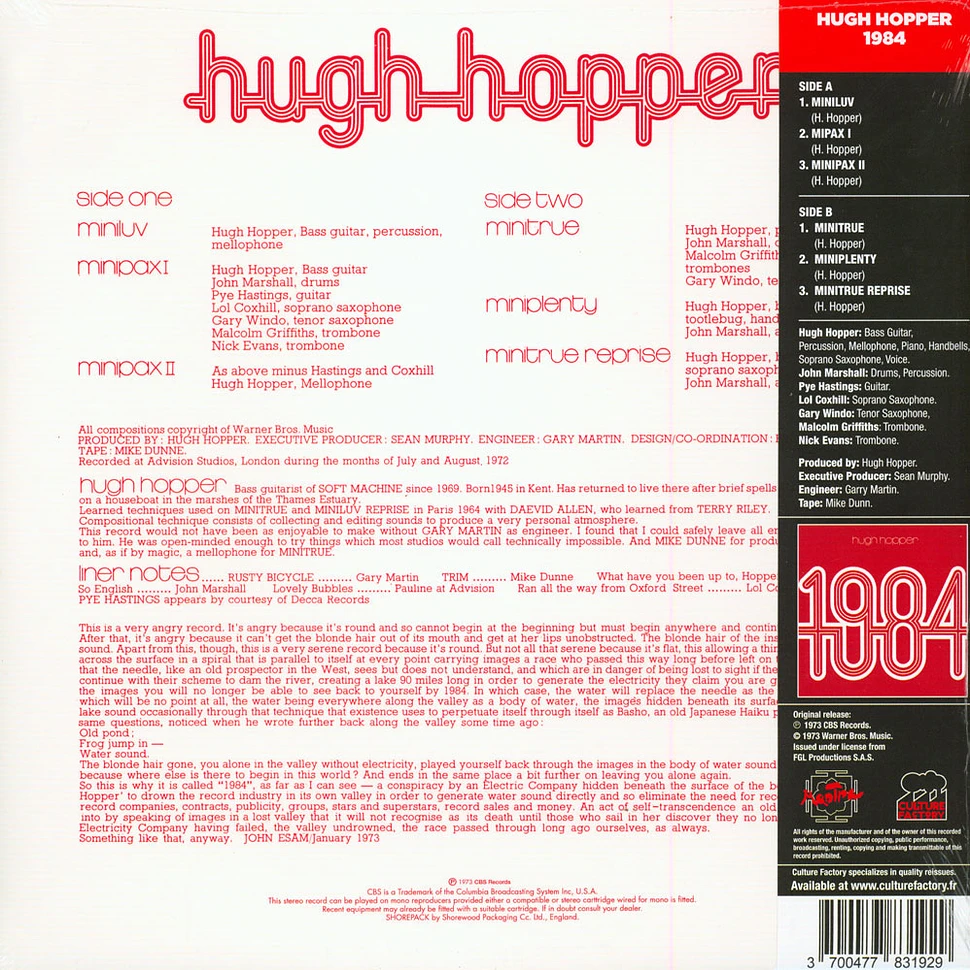 Hugh Hopper - 1984 Translucent Red Record Store Day 2020 Edition