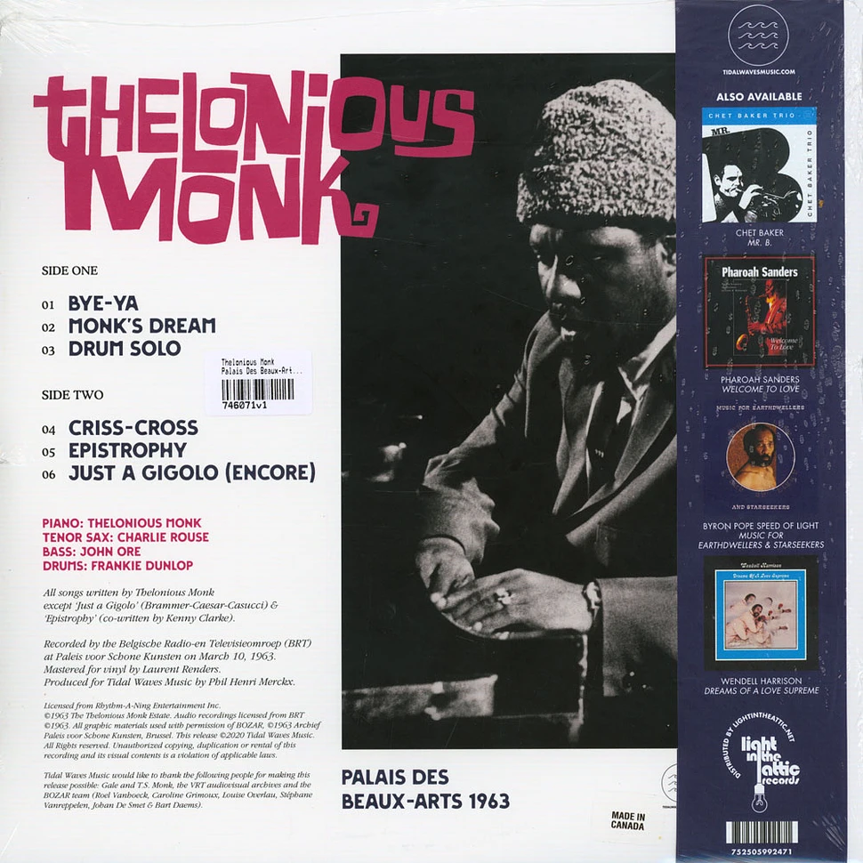 Thelonious Monk - Palais Des Beaux-Arts 1963 Picture Disc Record Store Day 2020 Edition