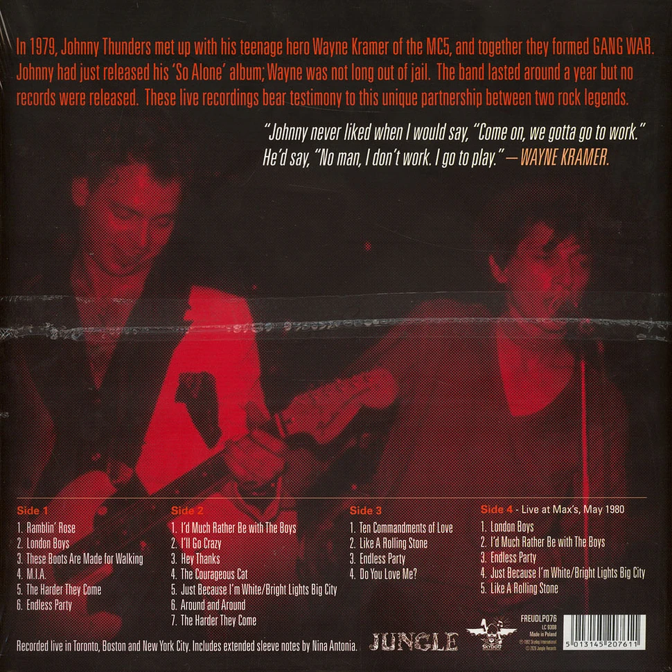 Johnny Thunders & Wayne Kramer - Gang War Transparent Dark Red And Dark Record Store Day 2020 Edition