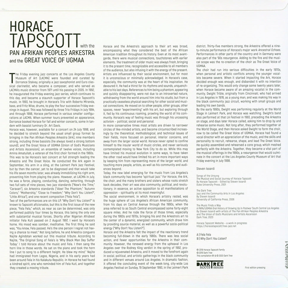 Horace Tapscott With The Pan Afrikan Peoples And The Great Voice Of Ugmaa - Why Don't You Listen? Live At Lacma 1998