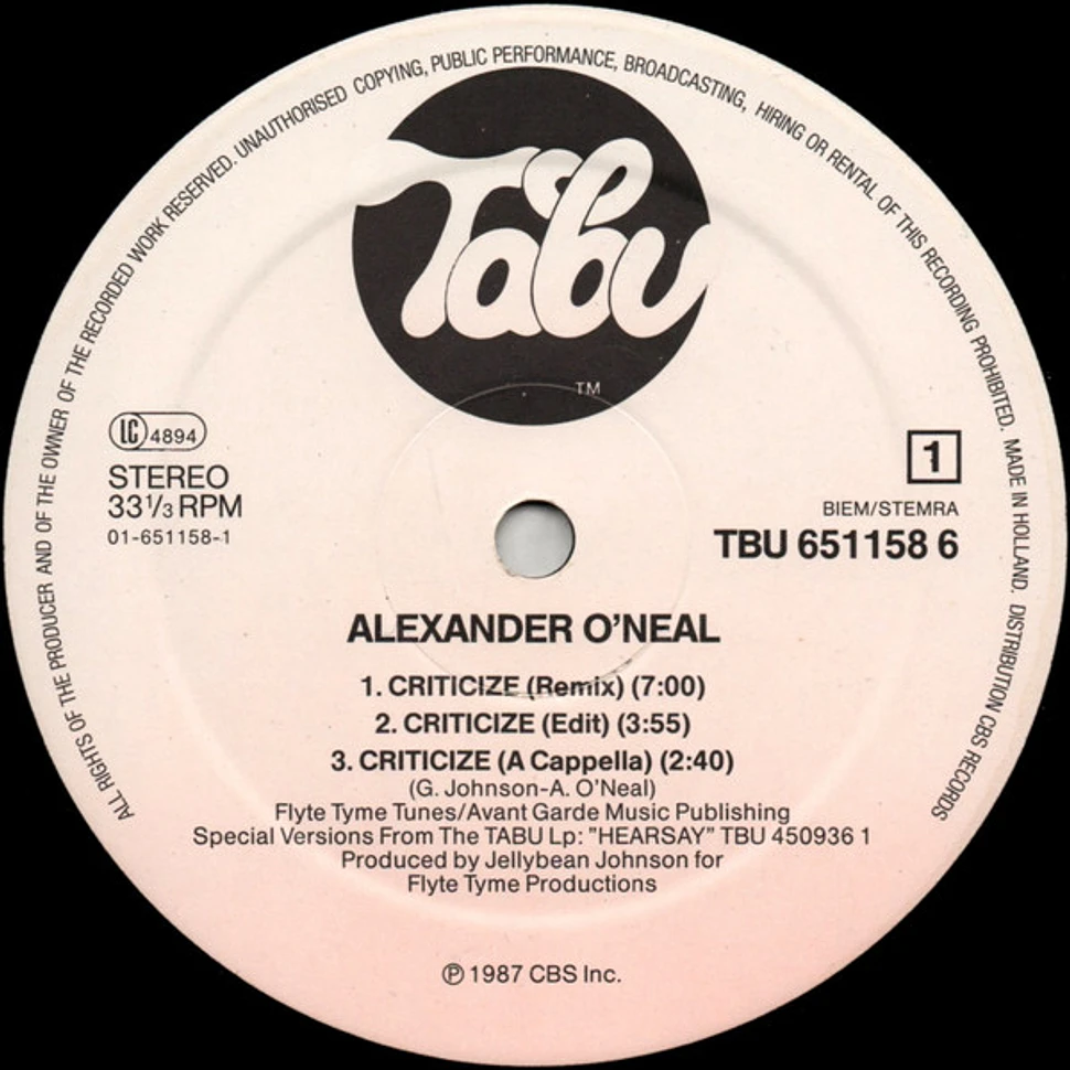 Alexander O'Neal - Criticize (Special 12" Mixes)