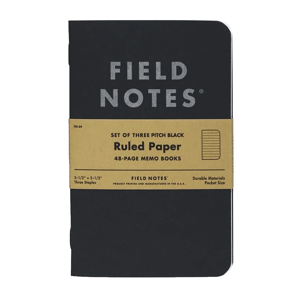 Field Notes - Pitch Black Ruled Memo Book 3-Pack
