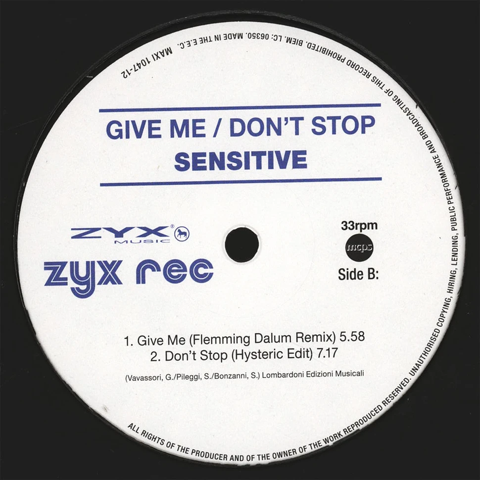 Sensitive - Give Me / Don't Stop