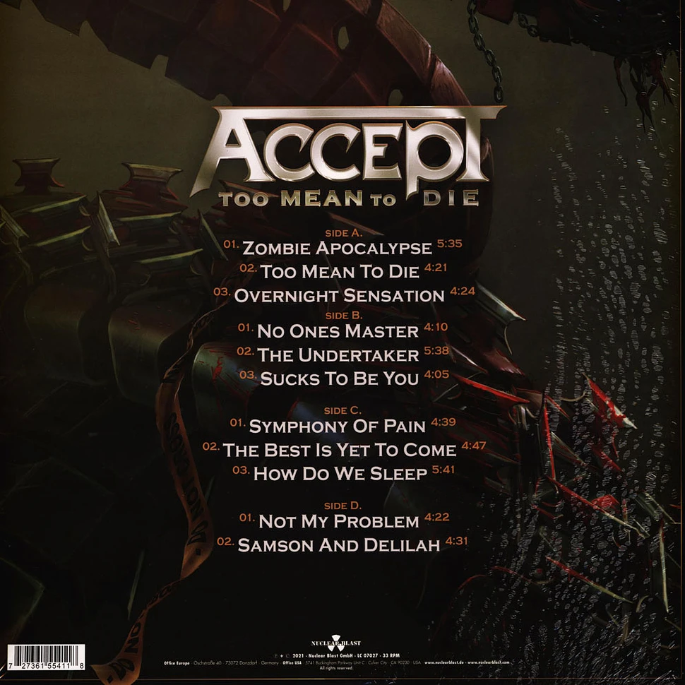 Accept - Too Mean To Die Black Vinyl Edition