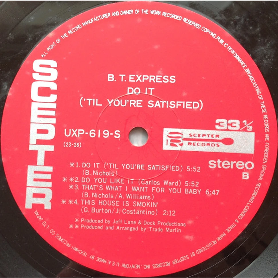 B.T. Express = B.T. Express - Do It ('Til You're Satisfied) = ドゥー・イット