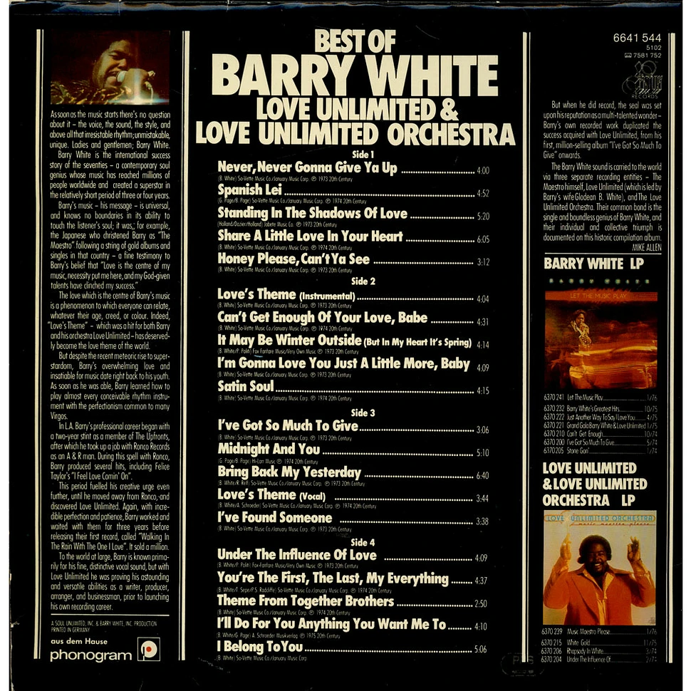 Barry White, Love Unlimited & Love Unlimited Orchestra - Best Of Barry White, Love Unlimited & Love Unlimited Orchestra