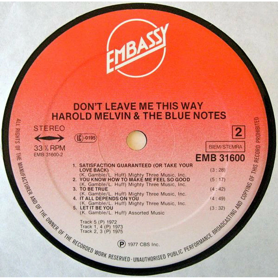 Harold Melvin And The Blue Notes - Don't Leave Me This Way