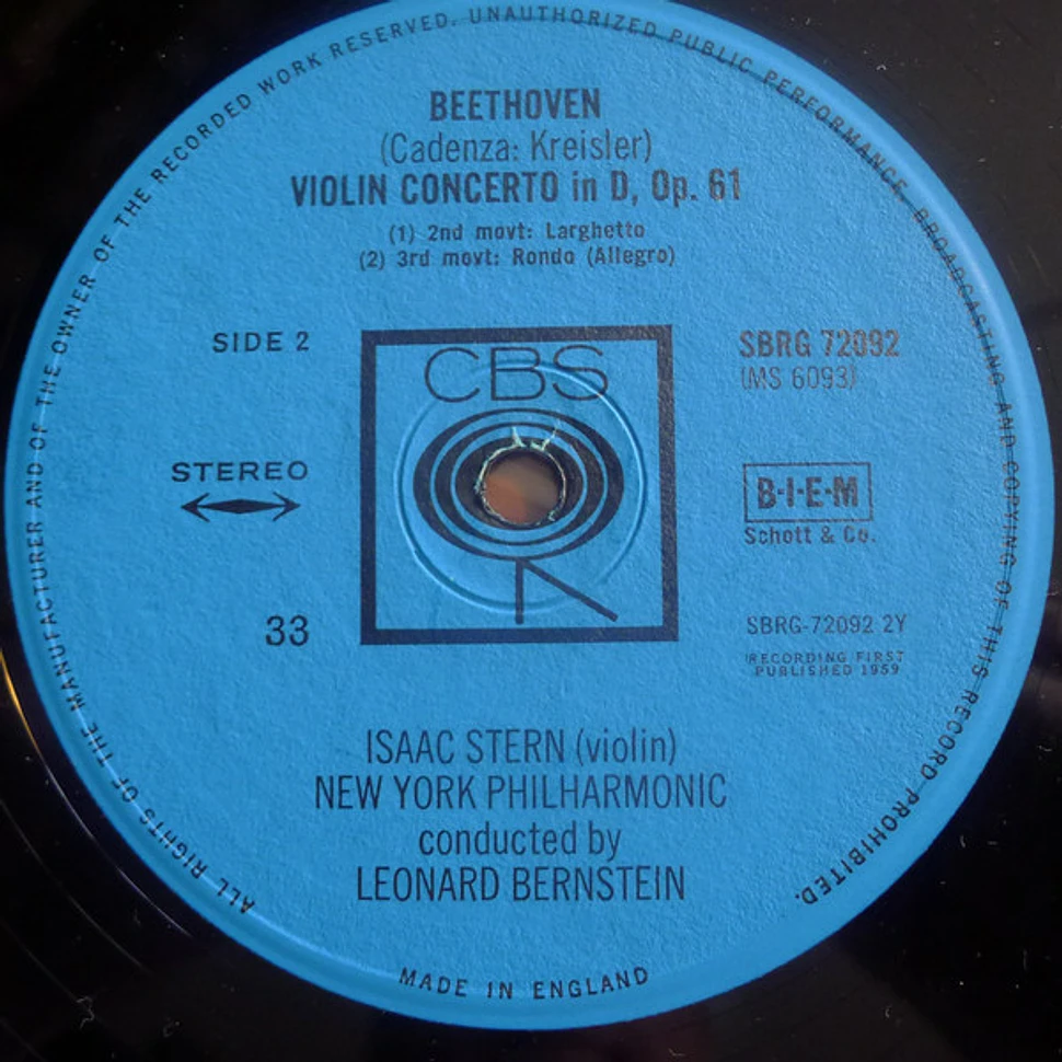 Isaac Stern / Ludwig van Beethoven / Leonard Bernstein, The New York Philharmonic Orchestra - Violin Concerto In D Major