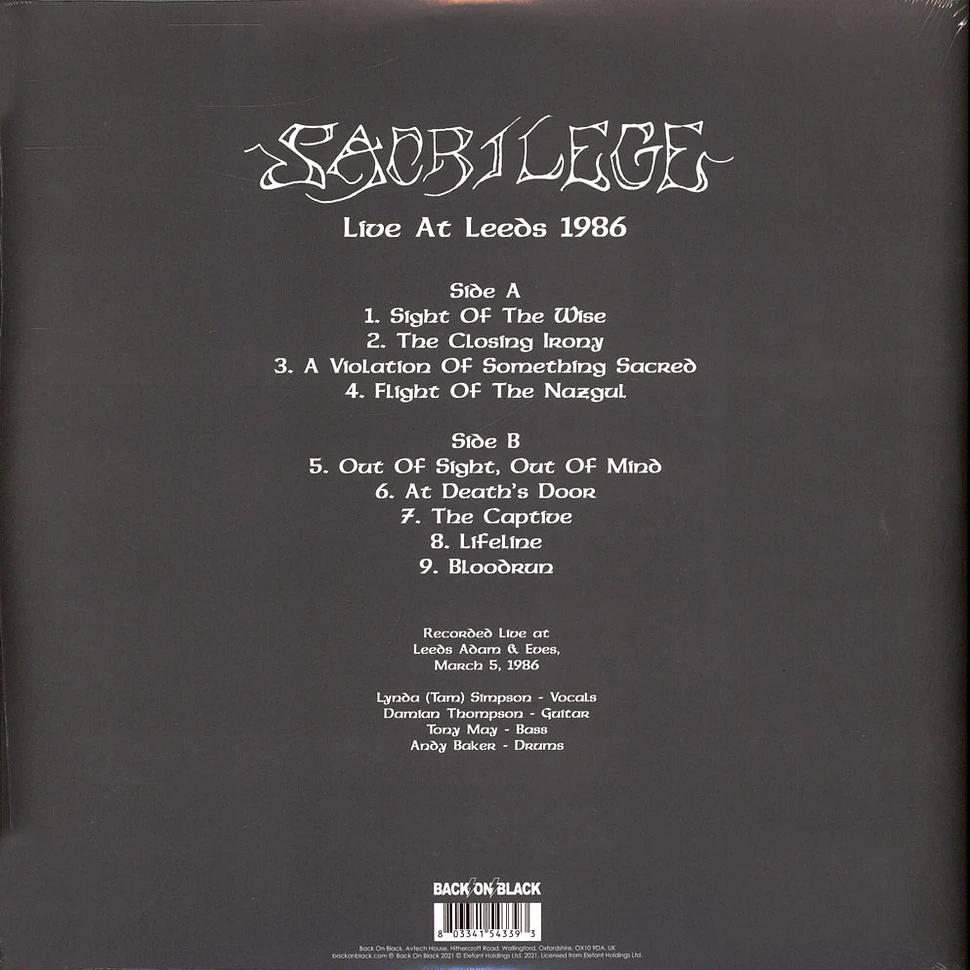 Sacrilege - Live Leeds 1986 Clear/Black Splatter Vinyl Edition