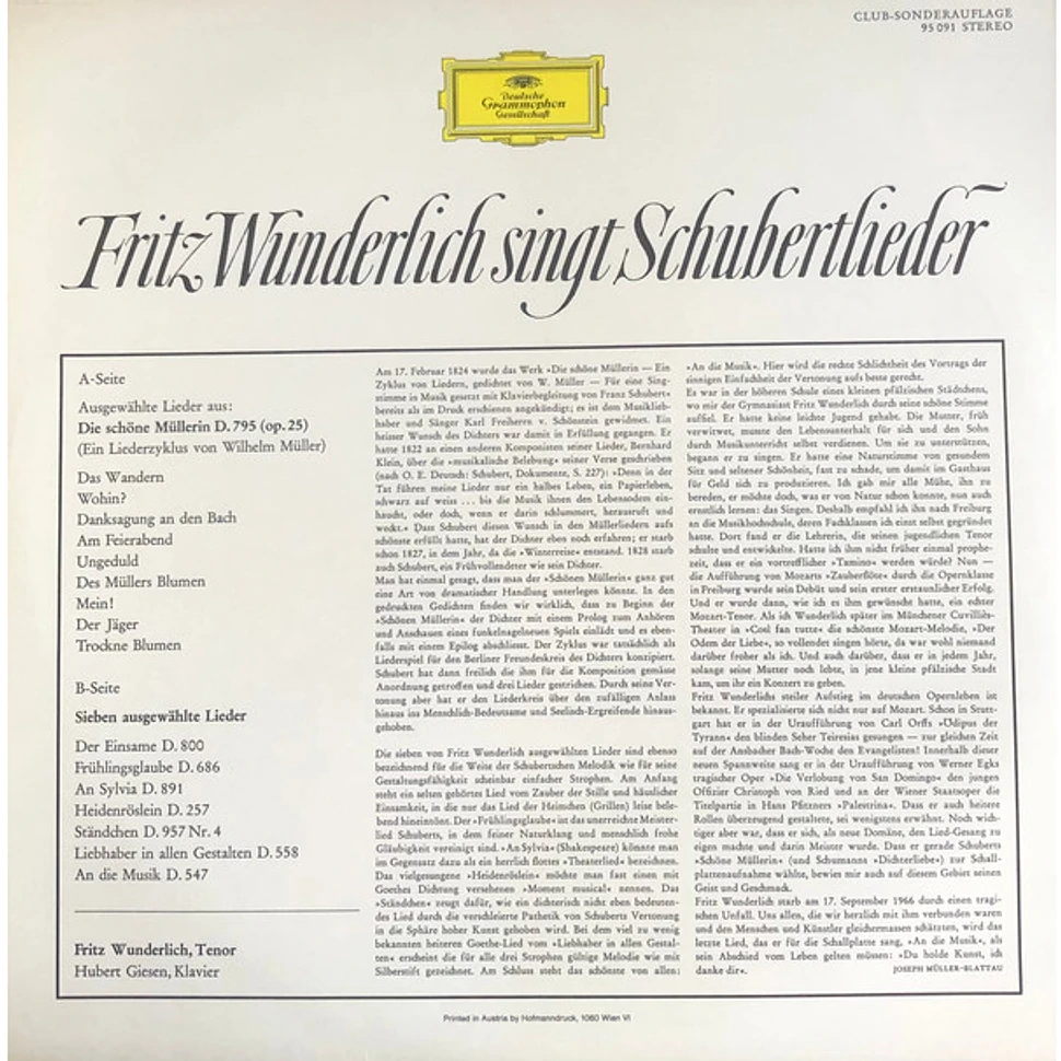 Franz Schubert, Fritz Wunderlich, Hubert Giesen - Fritz Wunderlich Singt Schubertlieder