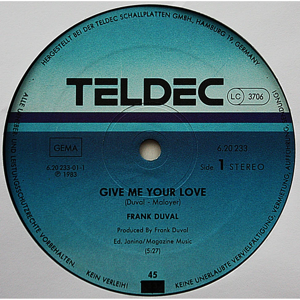 Frank Duval - Give Me Your Love / Ogon