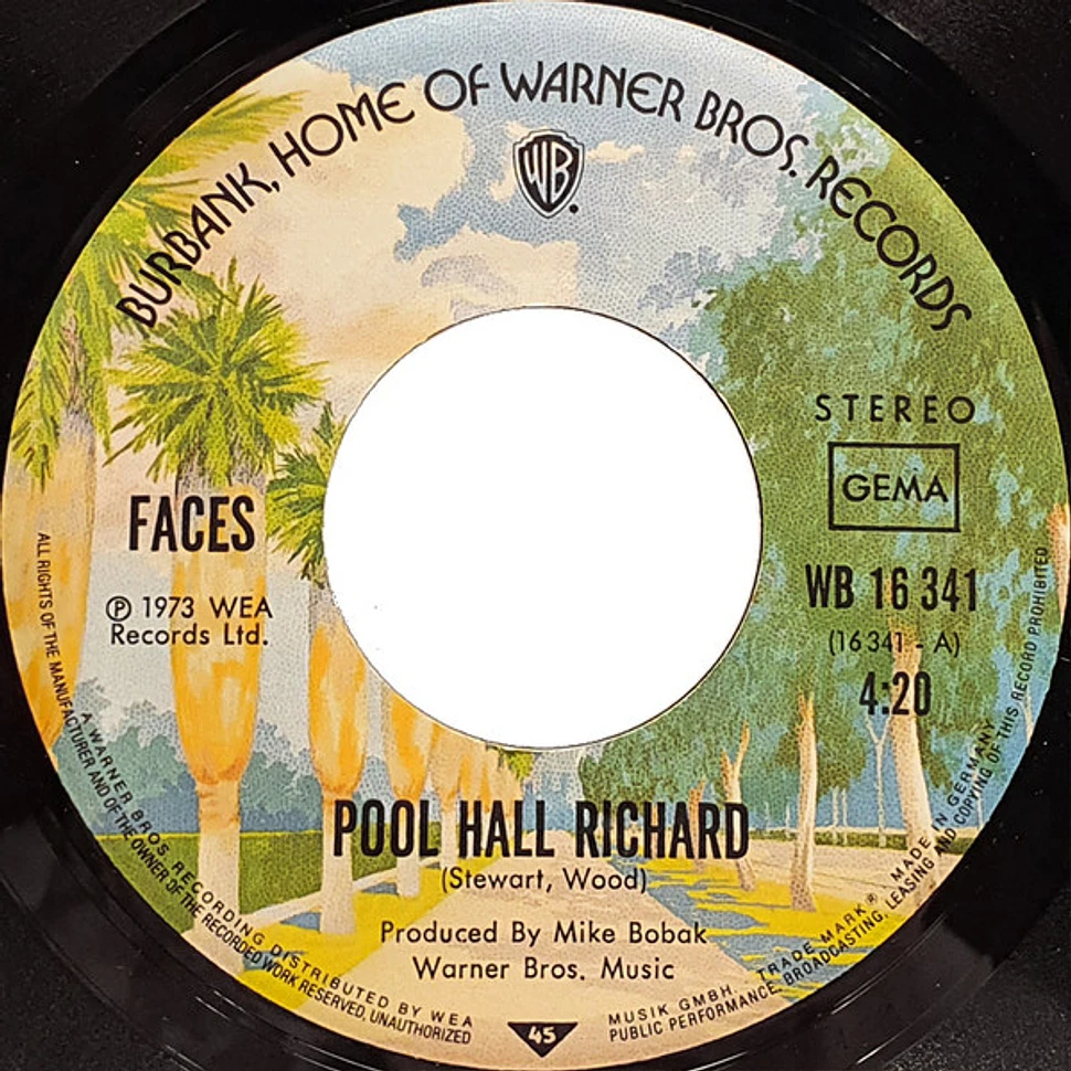 Faces Pool Hall Richard Vinyl 7" 1973 DE Original HHV