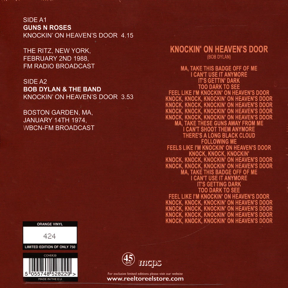 Bob Dylan / Guns N' Roses - Knockin' On Heaven's Door Orange Vinyl Edition