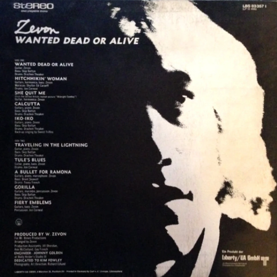 Warren Zevon - Wanted Dead Or Alive