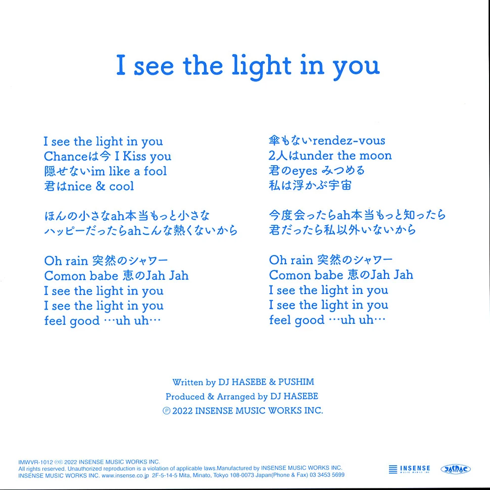 DJ Hasebe /Pushim - I See The Light In You