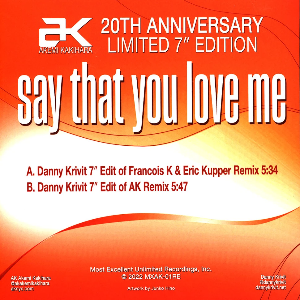 AK - Say That You Love Me 20th Anniversary Transparent Pink Vinyl Edition
