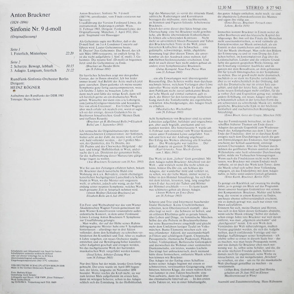 Anton Bruckner, Rundfunk-Sinfonieorchester Berlin, Heinz Rögner - Sinfonie Nr. 9 D-moll