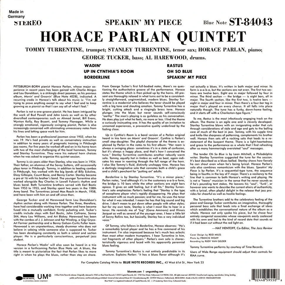 Horace Parlan - Speakin' My Piece Blue Note Classic Vinyl