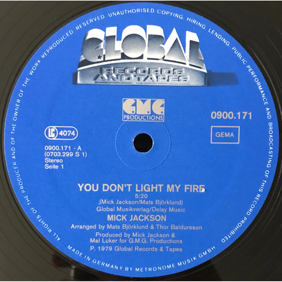 Mick Jackson - You Don't Light My Fire
