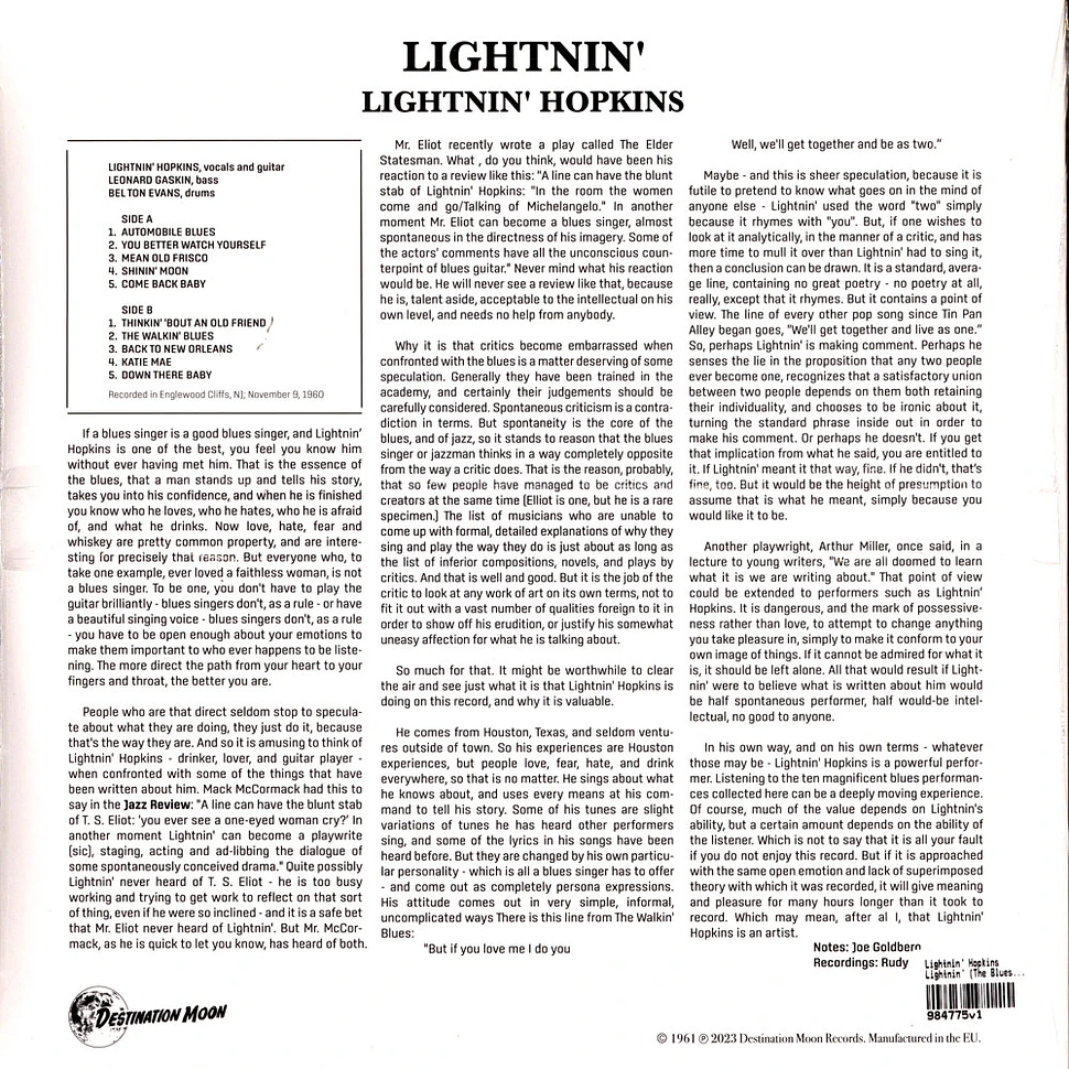 Lightnin' Hopkins - Lightnin' (The Blues Of Lightnin' Hopkins) Clear Vinyl Edtion