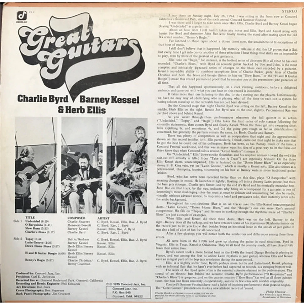 The Great Guitars Charlie Byrd Barney Kessel Herb Ellis Great