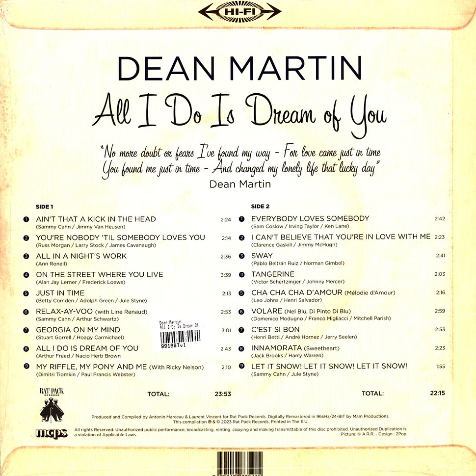 Dean Martin - All I Do Is Dream Of You Record Store Day 2023 Translucent Blue Vinyl Edition