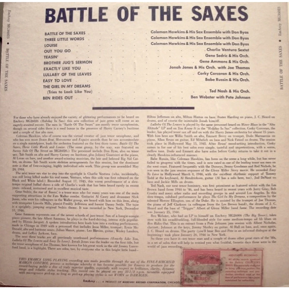 V.A. - Battle Of The Saxes, Tenor All Stars