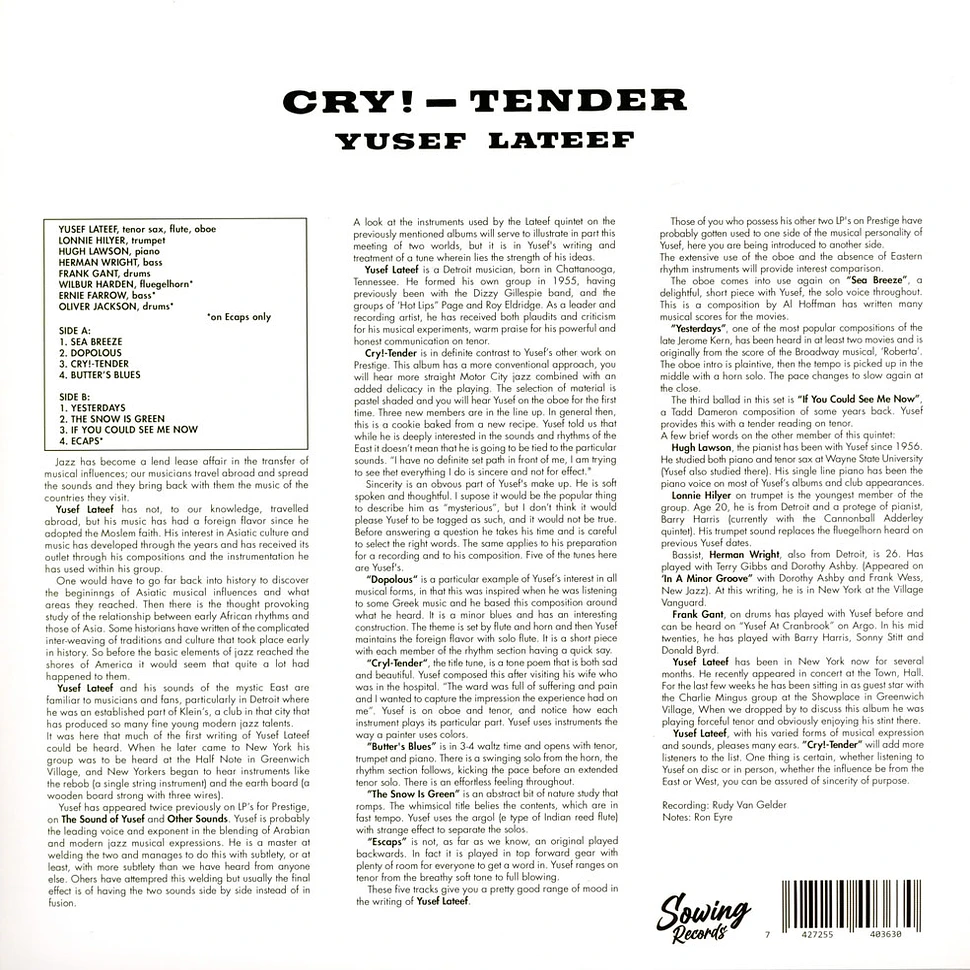 Yusef Lateef - Cry! - Tender Clear Vinyl Edtion