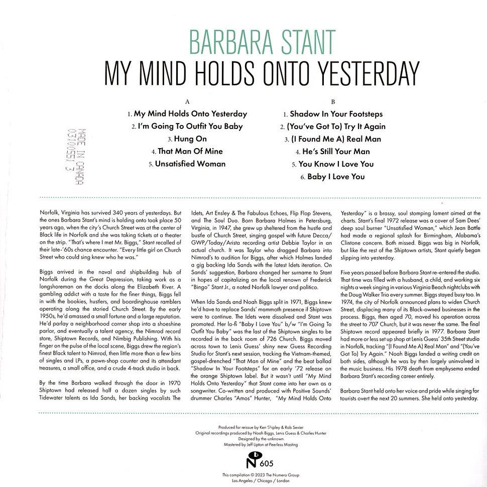 Barbara Stant - My Mind Holds On To Yesterday Black Vinyl Edition