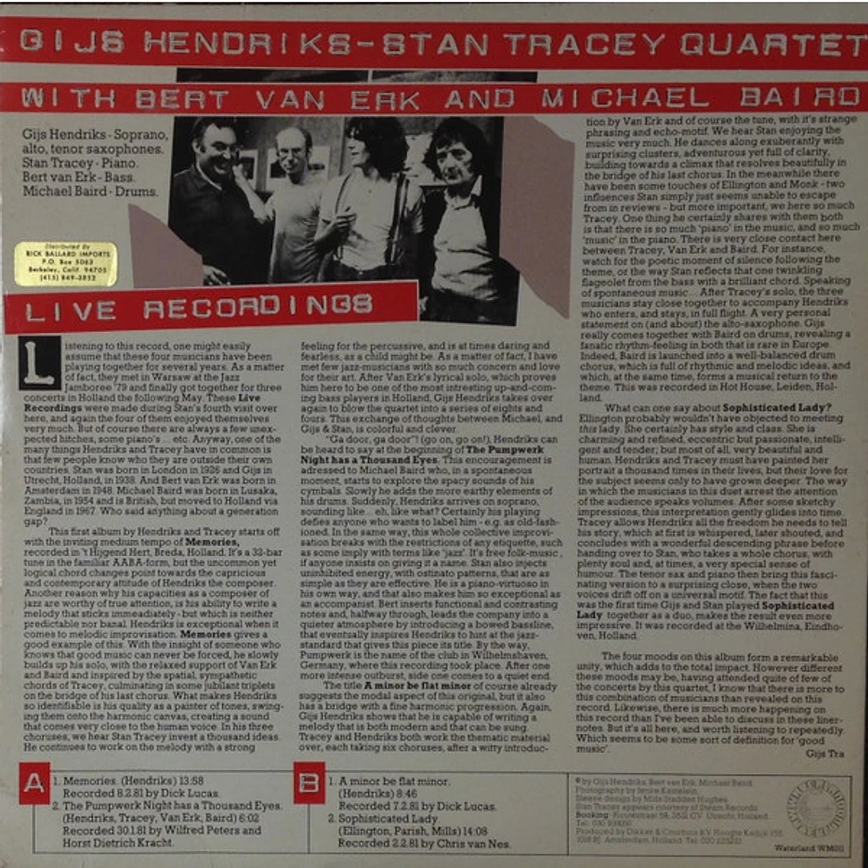 Gijs Hendriks-Stan Tracey Quartet - Live Recordings