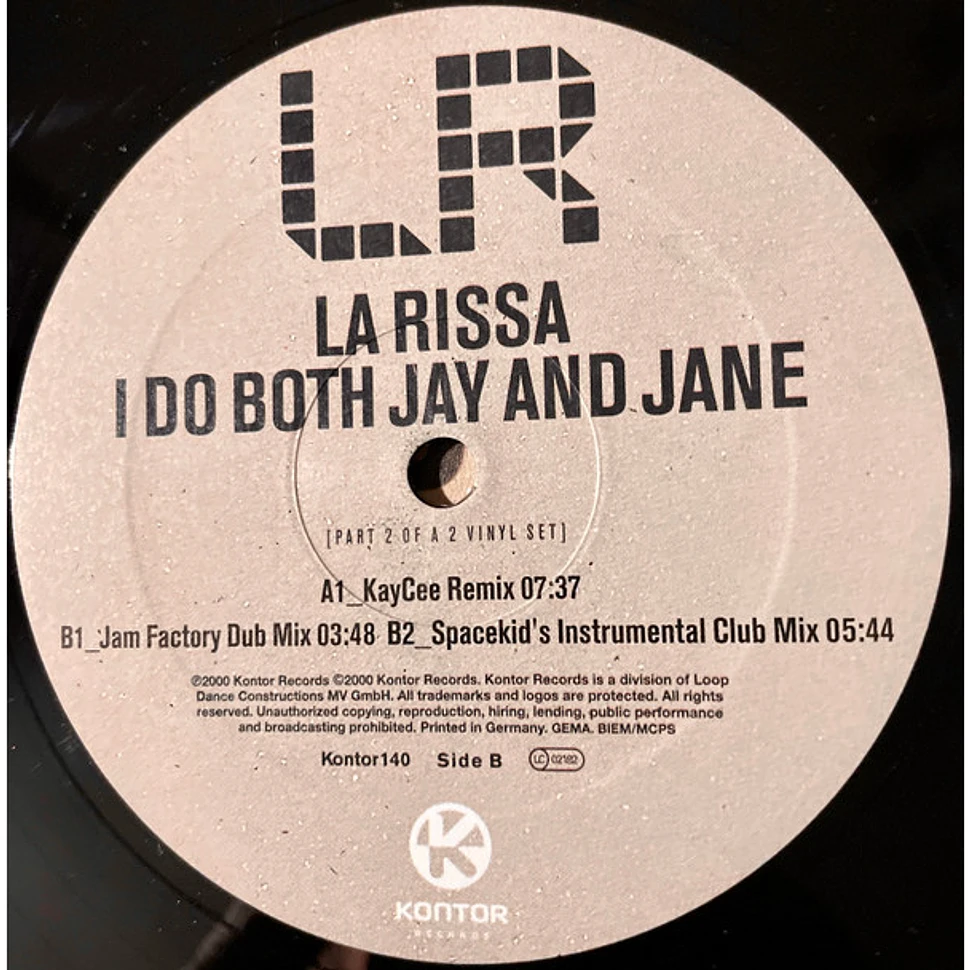 La Rissa - I Do Both Jay And Jane (Part 2 Of A 2 Vinyl Set)