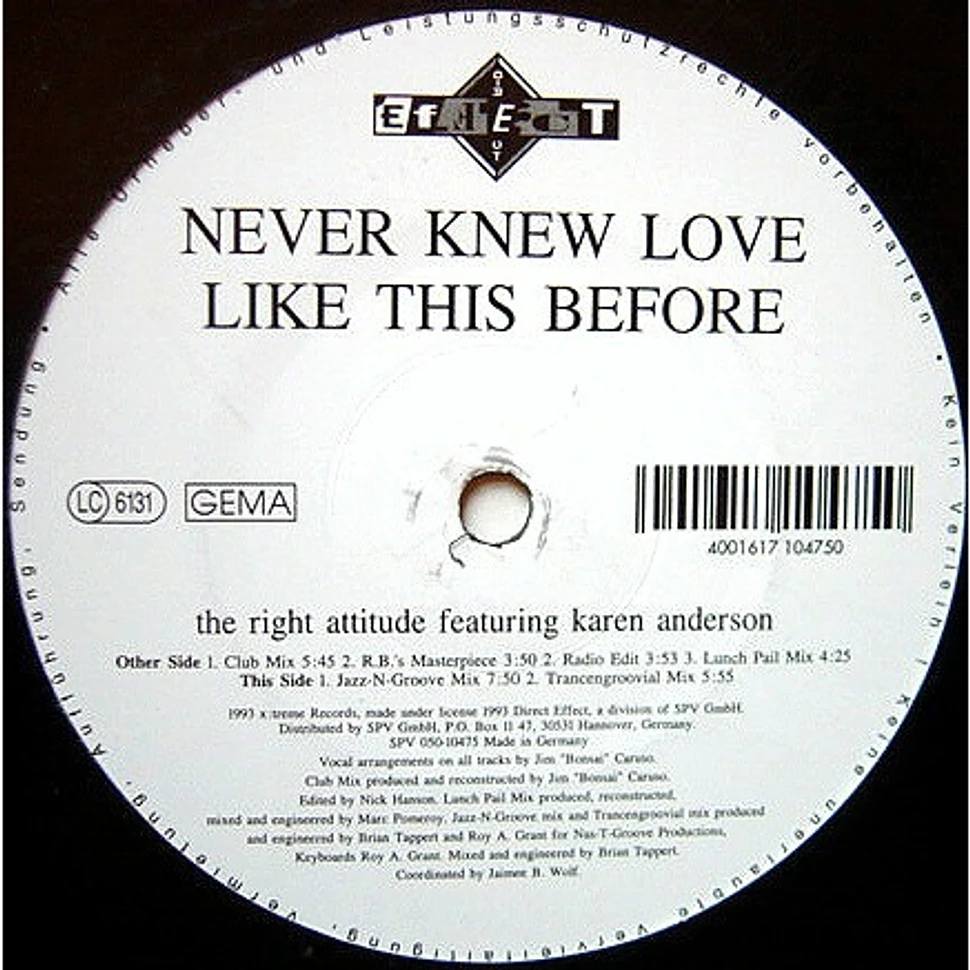 The Right Attitude Feat. Karen Anderson - Never Knew Love Like This Before