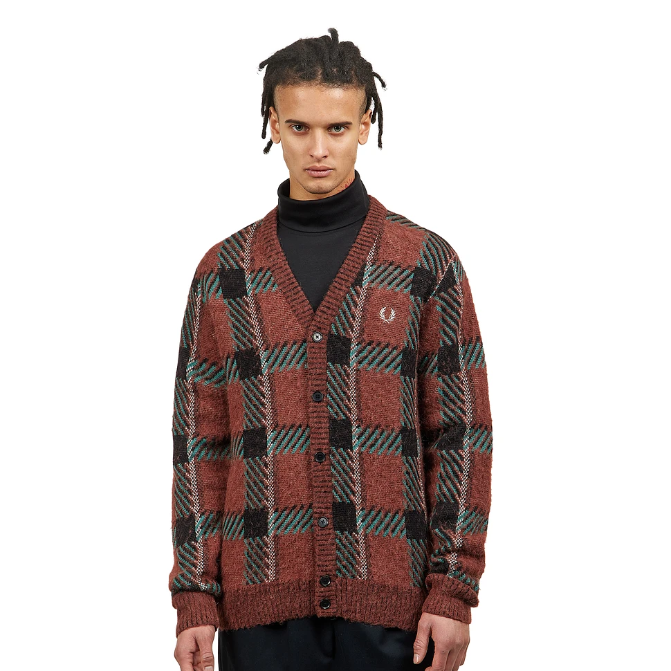 Fred Perry - Glitch Tartan Cardigan (Whisky Brown) | HHV