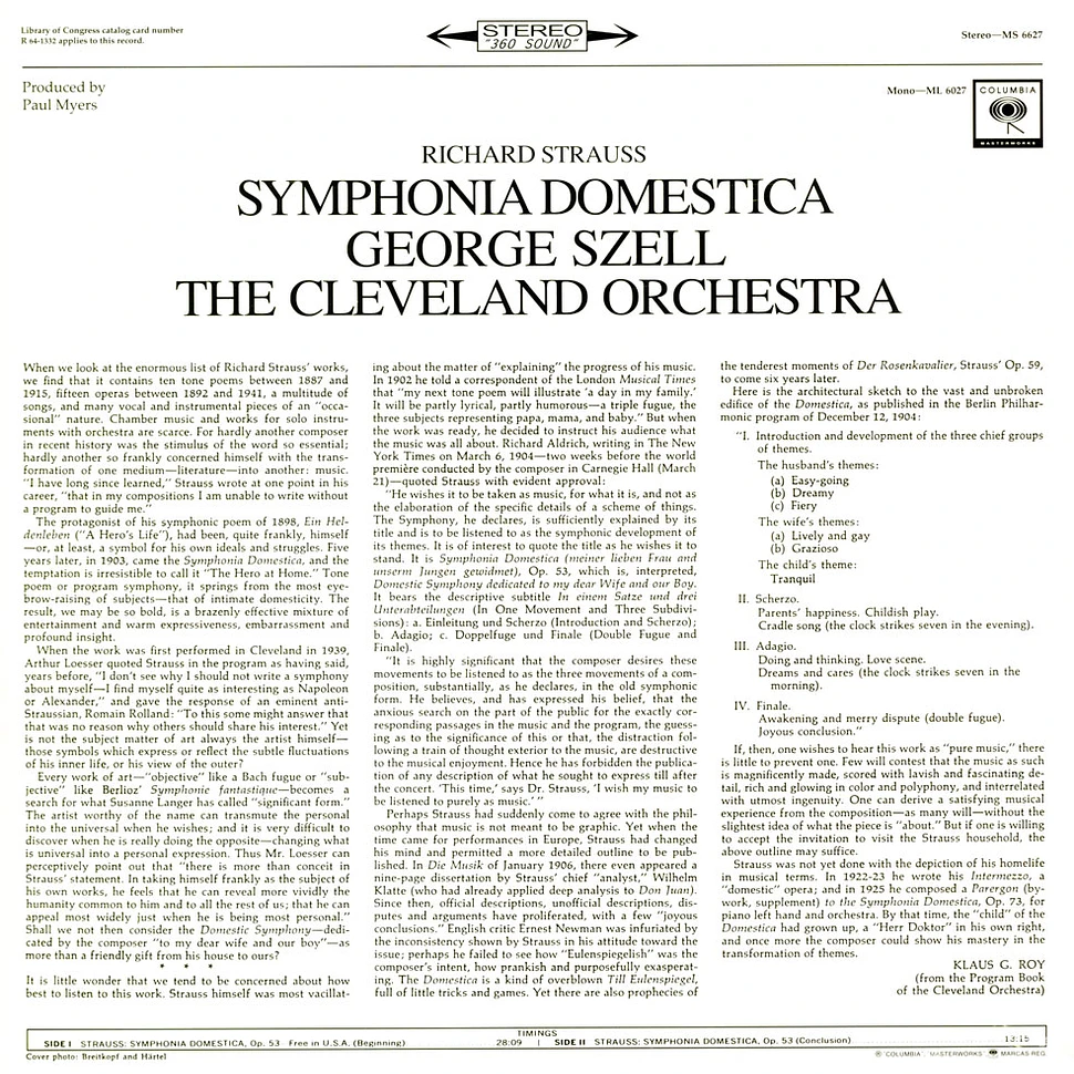 Strauss/ George Szell/ Cleveland Orchestra - Symphonia Domestica
