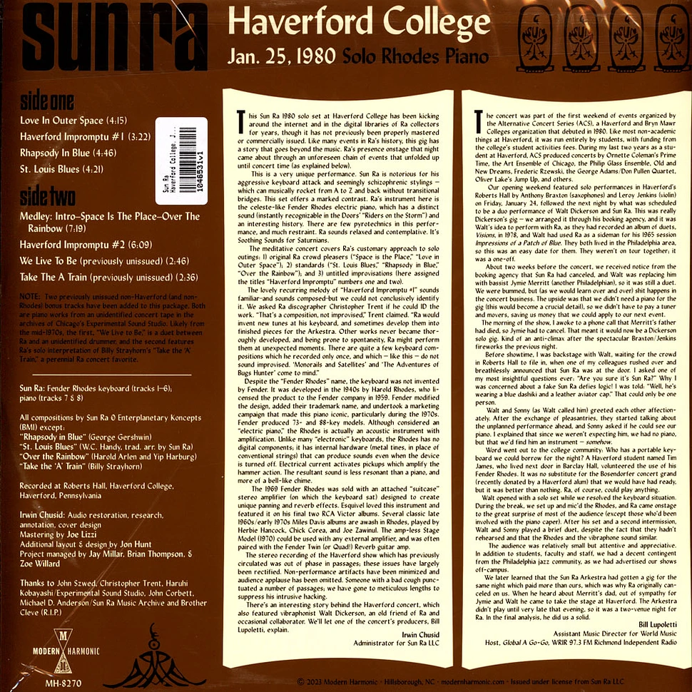 Sun Ra - Haverford College, Jan. 25, 1980