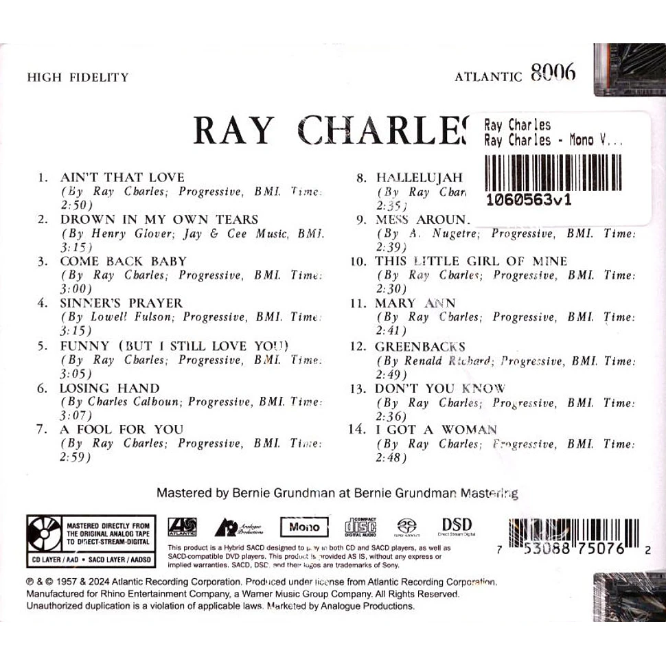 Ray Charles - Ray Charles - Mono Version Atlantic 75 Series Sacd