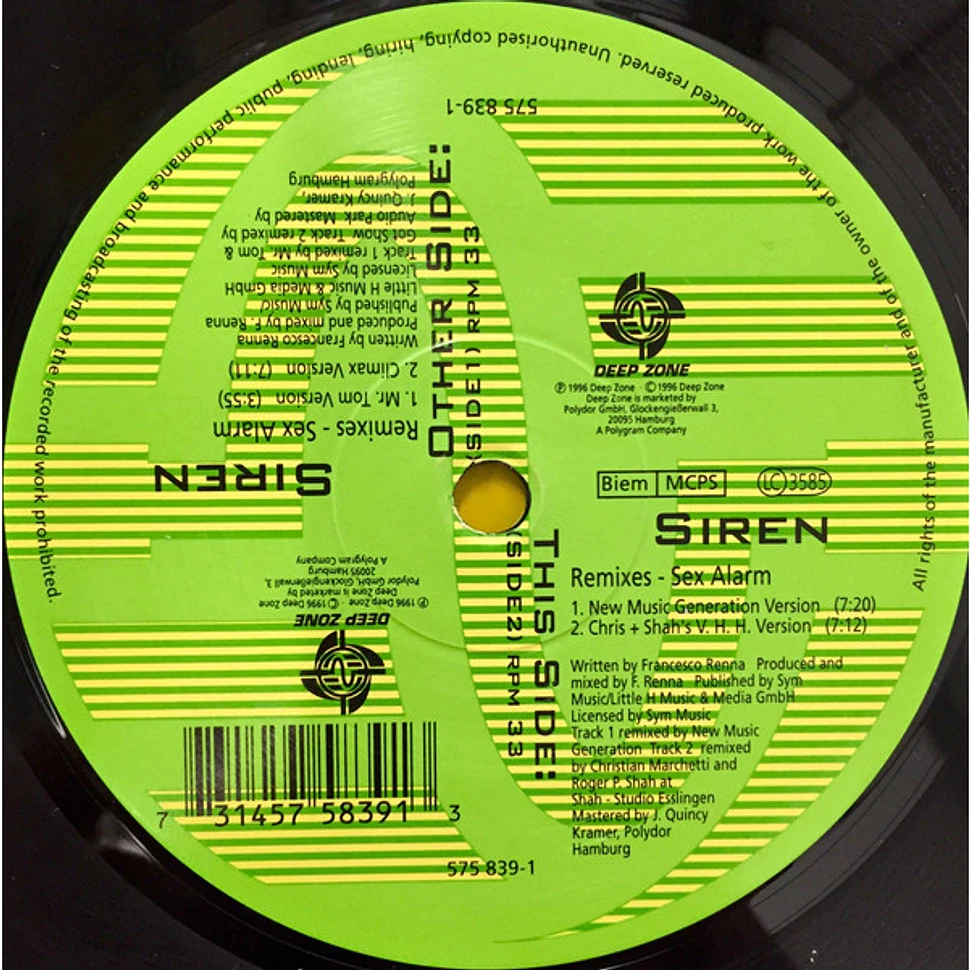 Sex Alarm - Siren (Remixes) - Vinyl 12