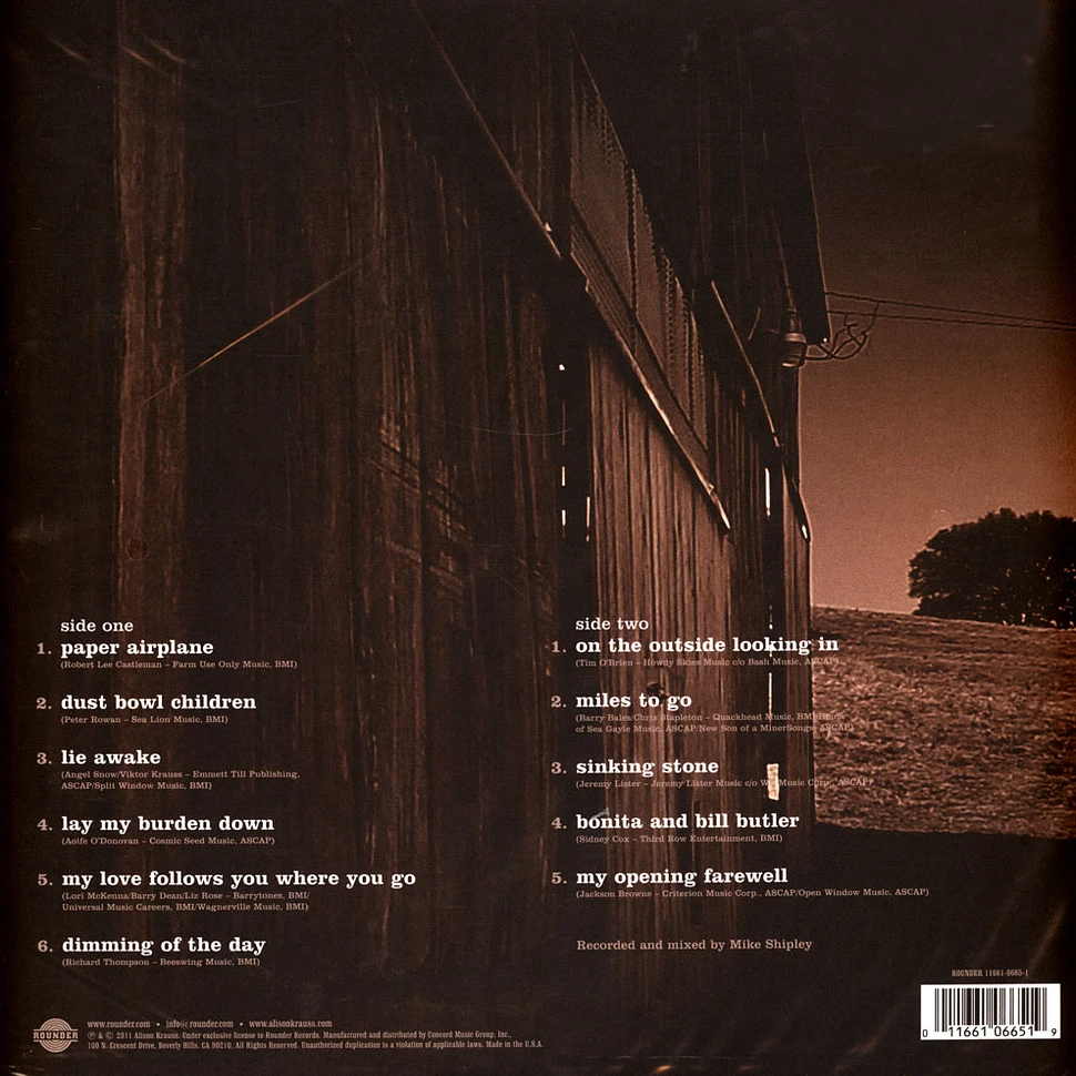 Alison Krauss & Union Station Paper Airplane Vinyl LP 2011 EU