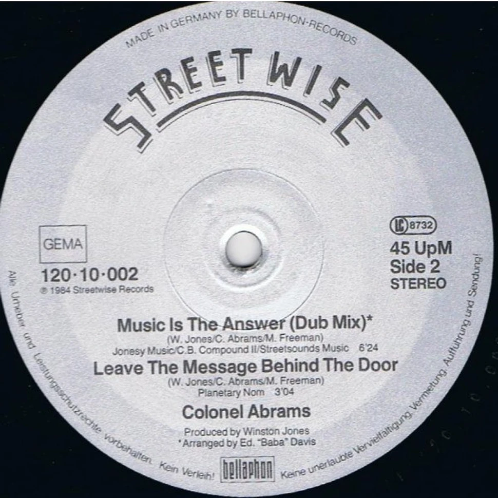 Colonel Abrams Music Is The Answer Vinyl 12" 1984 DE Original