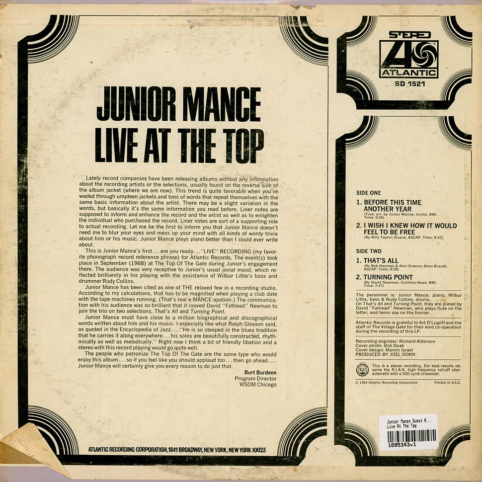 Junior Mance Guest Artist: David "Fathead" Newman - Live At The Top