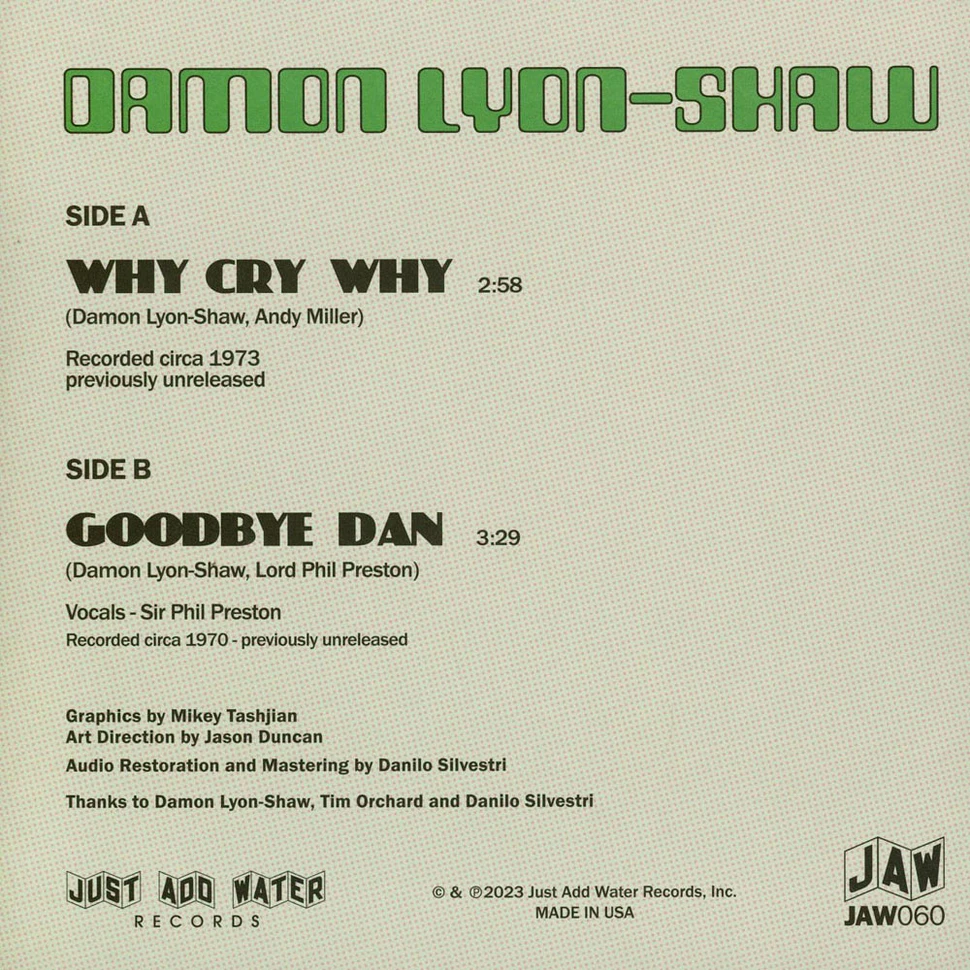 Damon Lyon - Why Cry Why Limited Edition Vinyl Edition